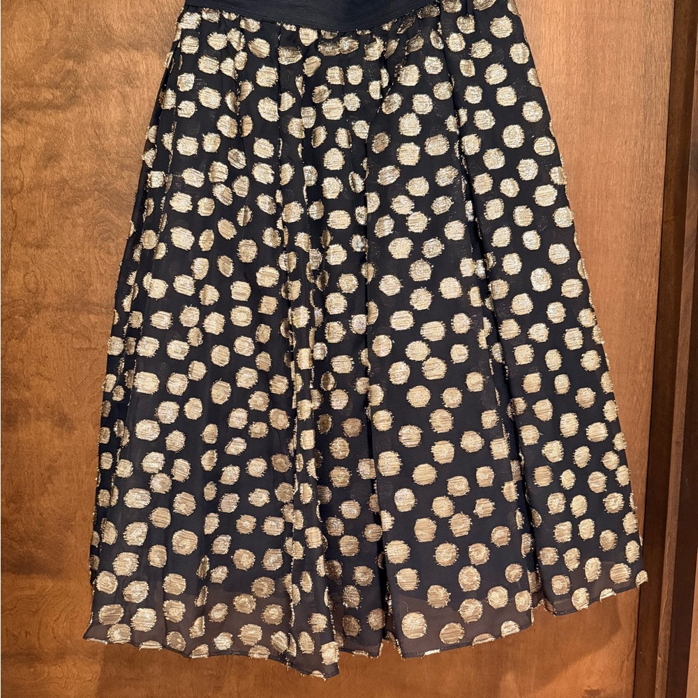 Elegant Black and Gold Polka Dot Skirt, Sz.6
